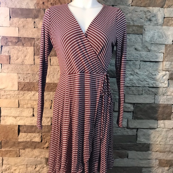 Final Touch Dresses & Skirts - Burgundy & White Striped Wrap Dress